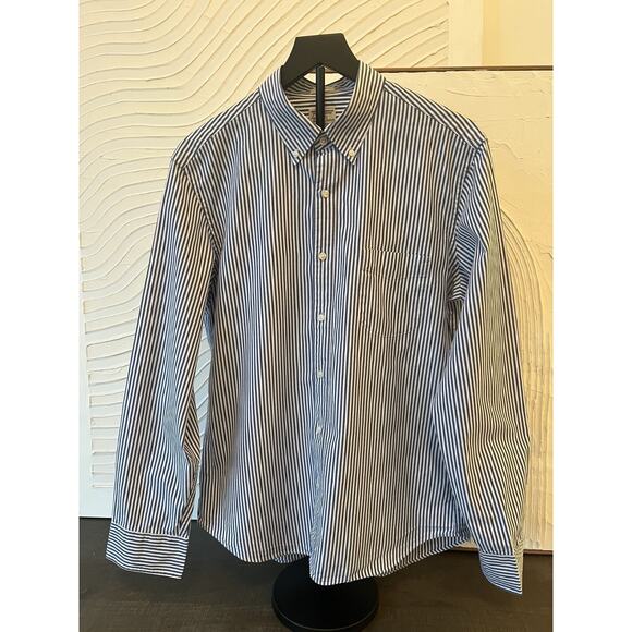 J.Crew Men’s Slim Fit Striped Button-Down Shirt Blue & White Size Large - Picture 1 of 4